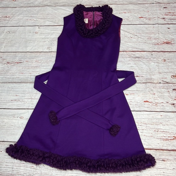 CARON CHICAGO Vintage Purple Avant Garde Sheath Dress with Yarn Trim - Picture 11 of 13